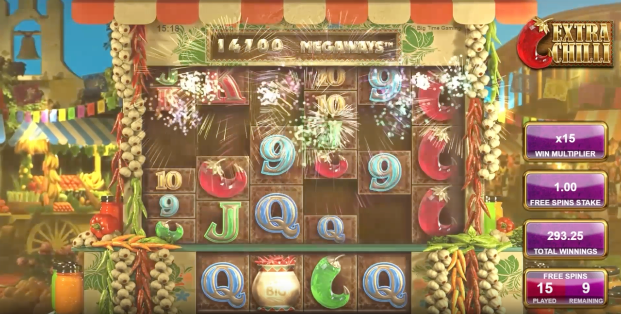 During the Extra Chilli free spins bonus, the win multiplier increases with every consecutive win on the same spin.
